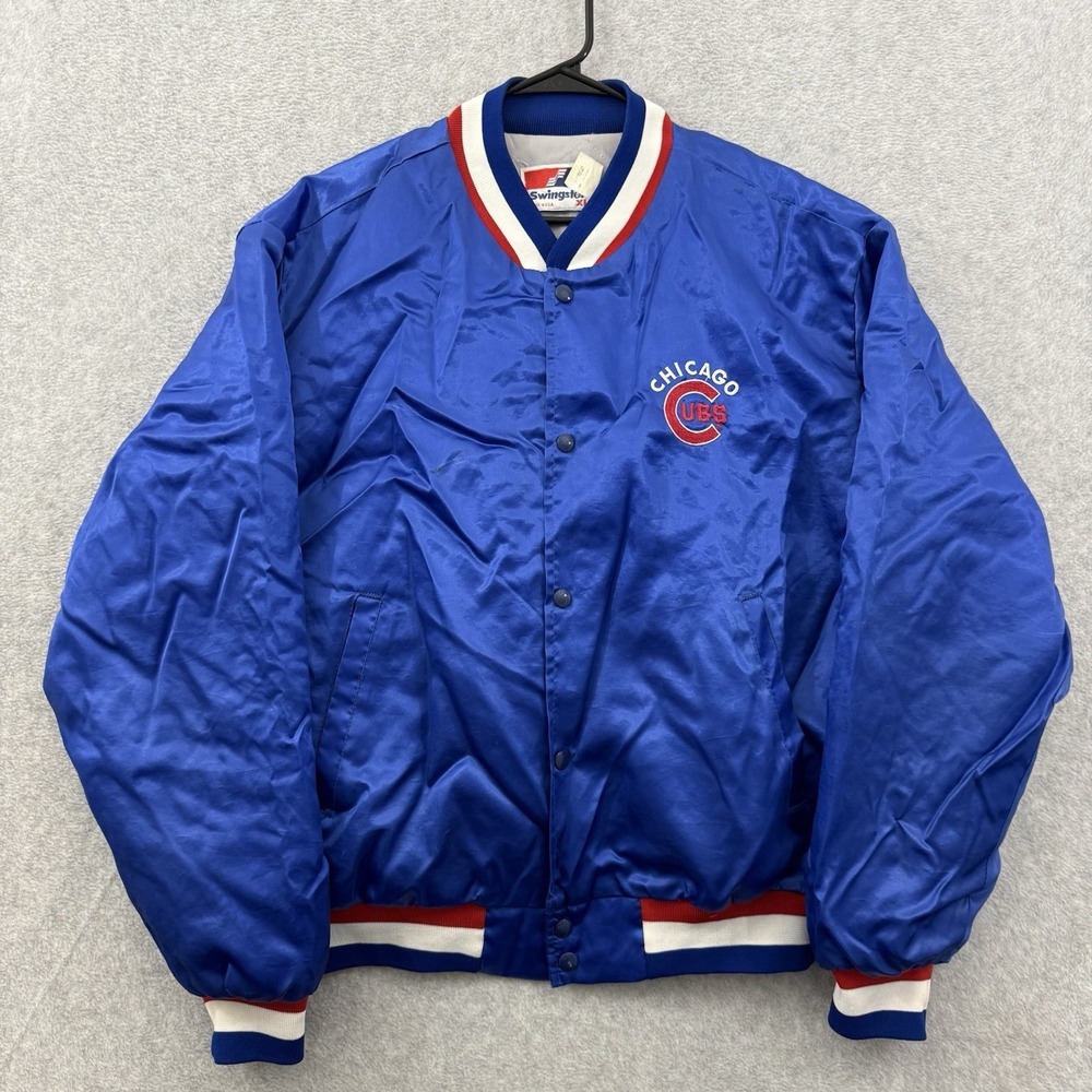 Chicago Cubs Jacket Men's XL Blue Swingster Satin MLB Baseball Snap‎ Embroidered